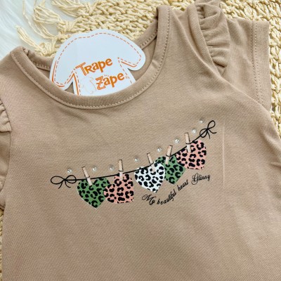 Conj. Blusa My Beautiful Heart e Calça Legging Corações de Oncinhas - Marrom e Off White